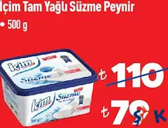 İÇİM TAM YAĞLI SÜZME PEYNİR 500 G